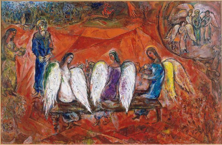 Abraham und drei Engel Zeitgenosse Marc Chagall Ölgemälde